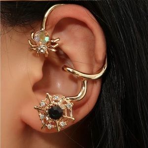 Gold Spider Ear Cuff w/ Rhinestone Web | Statement Earring | New